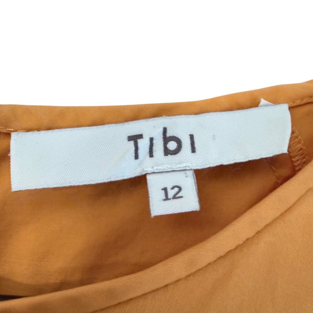 Tibi Orange Poplin Back Zip Puff Short Sleeve Blouse Womens Size 12 - Picture 3 of 7
